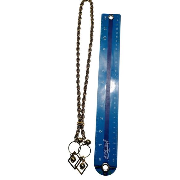 80s Chunky Gold Round Rope Chain Beads in Hoops Loops Diamond Shape Jewelry Set - Picture 7 of 7